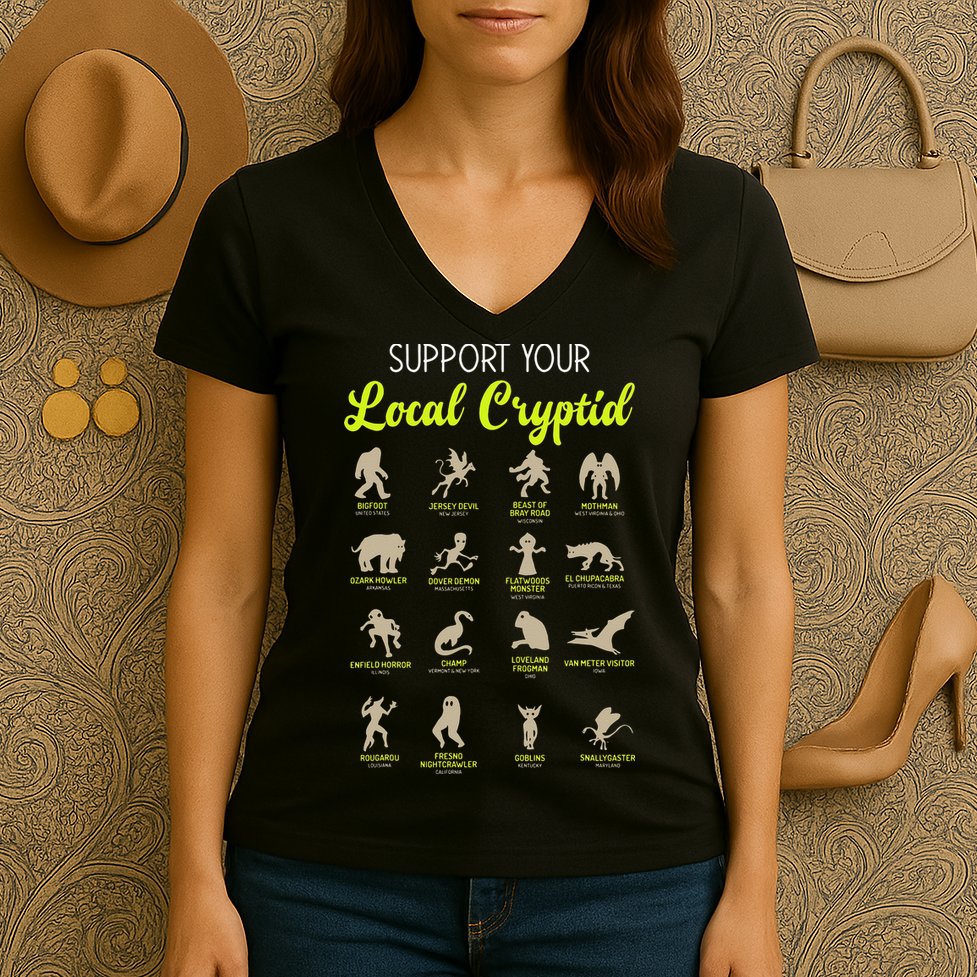 Funny Cryptozoology Support Your Local Cryptid Research Team Women's V-Neck T-Shirt