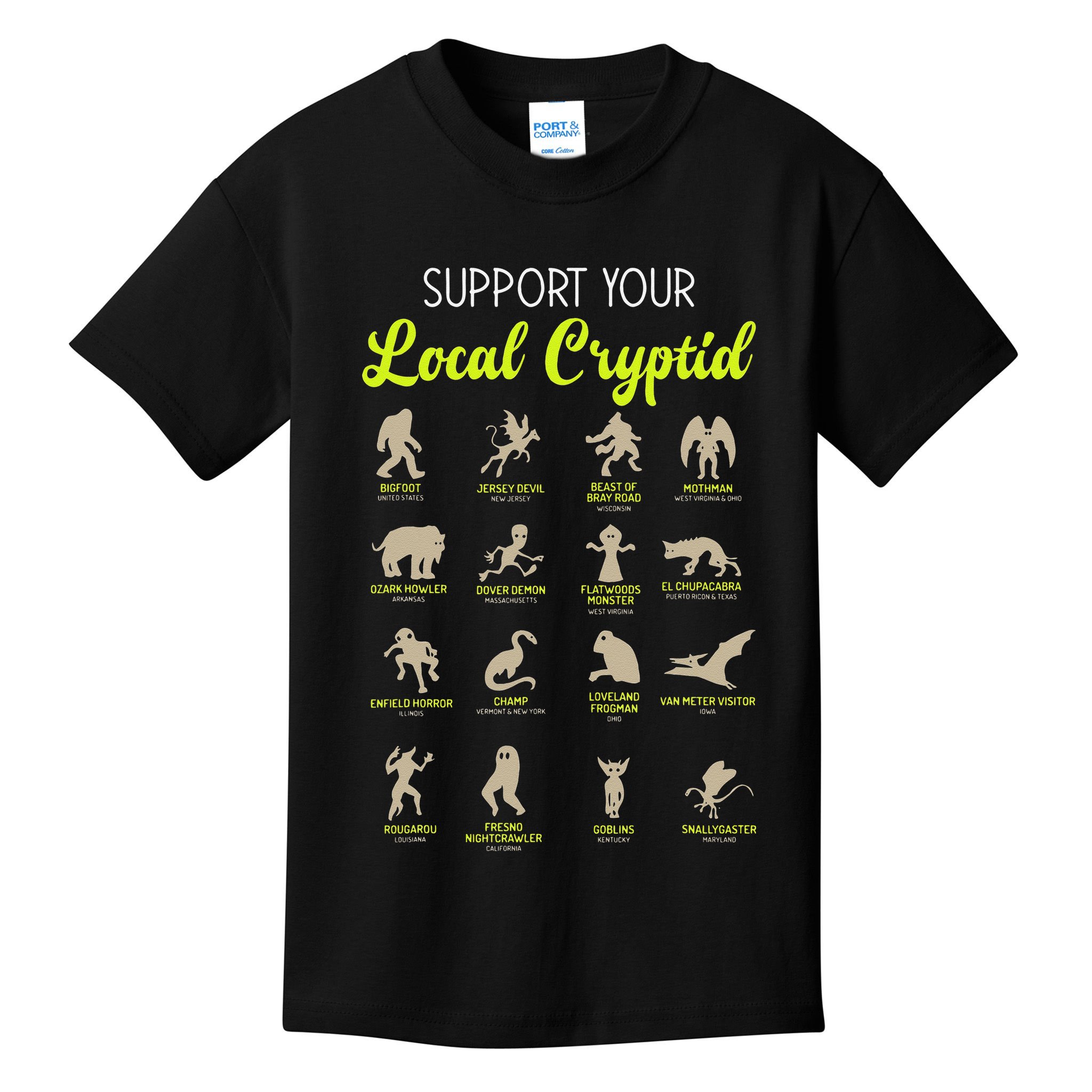 Funny Cryptozoology Support Your Local Cryptid Research Team Kids T-Shirt