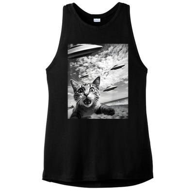 Funny Cat Selfie With Alien Ufos Ladies PosiCharge Tri-Blend Wicking Tank