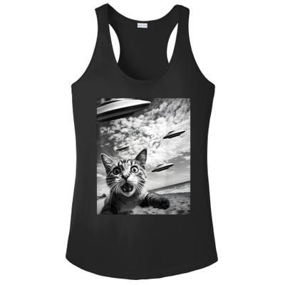 Funny Cat Selfie With Alien Ufos Ladies PosiCharge Competitor Racerback Tank