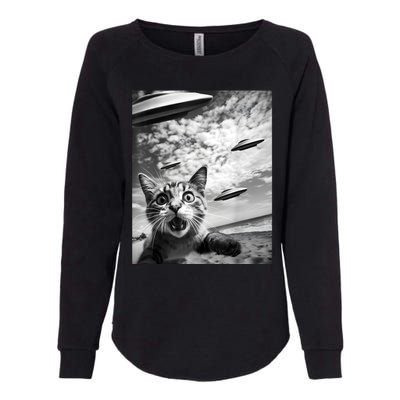 Funny Cat Selfie With Alien Ufos Womens California Wash Sweatshirt