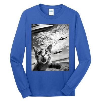 Funny Cat Selfie With Alien Ufos Tall Long Sleeve T-Shirt