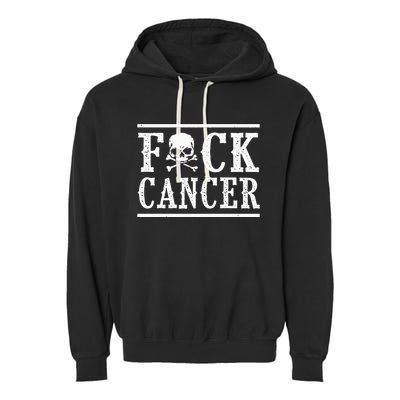 Fuck Cancer Skull and Crossbones Skeleton Breast Cancer Garment-Dyed Fleece Hoodie