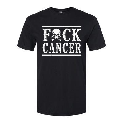 Fuck Cancer Skull and Crossbones Skeleton Breast Cancer Softstyle® CVC T-Shirt