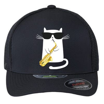 Funny Cat Shirts Saxophone Music Gift Flexfit Unipanel Trucker Cap