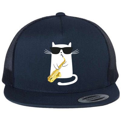 Funny Cat Shirts Saxophone Music Gift Flat Bill Trucker Hat