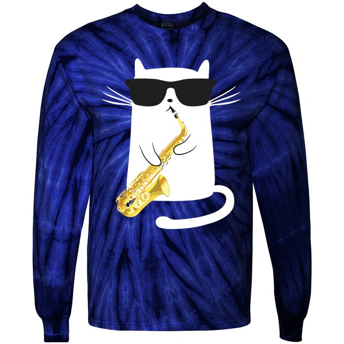 Funny Cat Shirts Saxophone Music Gift Tie-Dye Long Sleeve Shirt