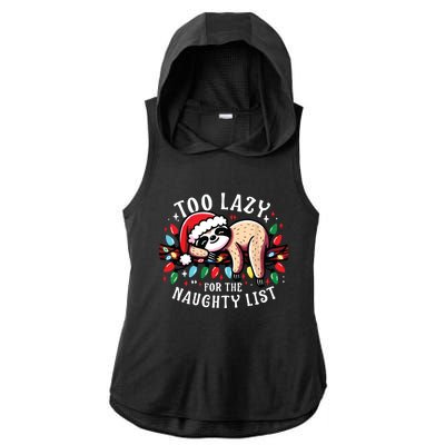 Funny Christmas Shirts For Women Naughty List Sloth Ladies PosiCharge Tri-Blend Wicking Draft Hoodie Tank