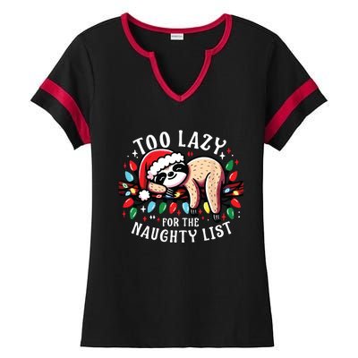 Funny Christmas Shirts For Women Naughty List Sloth Ladies Halftime Notch Neck Tee