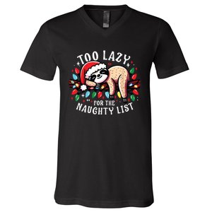 Funny Christmas Shirts For Women Naughty List Sloth V-Neck T-Shirt