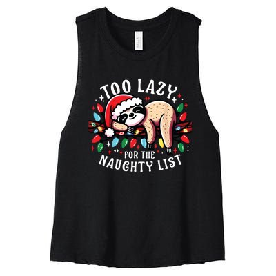 Funny Christmas Shirts For Women Naughty List Sloth Women's Racerback Cropped Tank