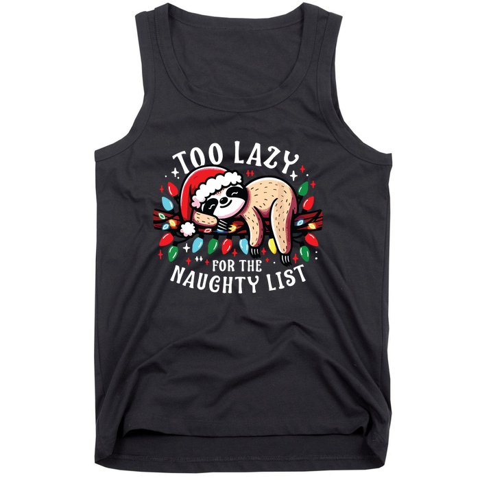 Funny Christmas Shirts For Women Naughty List Sloth Tank Top