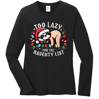 Funny Christmas Shirts For Women Naughty List Sloth Ladies Long Sleeve Shirt