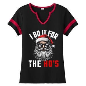 Funny Christmas Santa Claus I Do It For The Hos Cute Xmas Cool Gift Ladies Halftime Notch Neck Tee