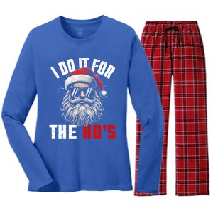 Funny Christmas Santa Claus I Do It For The Hos Cute Xmas Cool Gift Women's Long Sleeve Flannel Pajama Set 