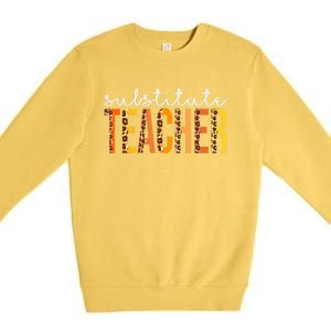 Funny Cute Substitute Teacher Leopard Fall Autumn Thanksgiving Premium Crewneck Sweatshirt