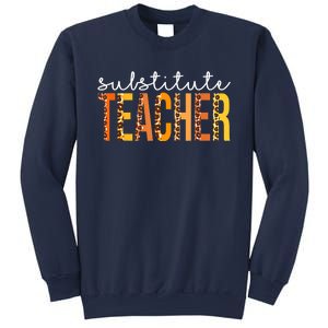 Funny Cute Substitute Teacher Leopard Fall Autumn Thanksgiving Sweatshirt