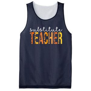 Funny Cute Substitute Teacher Leopard Fall Autumn Thanksgiving Mesh Reversible Basketball Jersey Tank