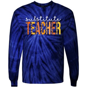 Funny Cute Substitute Teacher Leopard Fall Autumn Thanksgiving Tie-Dye Long Sleeve Shirt