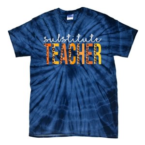 Funny Cute Substitute Teacher Leopard Fall Autumn Thanksgiving Tie-Dye T-Shirt