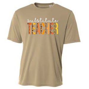 Funny Cute Substitute Teacher Leopard Fall Autumn Thanksgiving Cooling Performance Crew T-Shirt