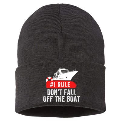 Funny Cruise Ship Rule #1 DonT Fall Off The Boat Funny Cruise Ship Meme Sustainable Knit Beanie