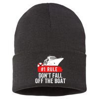 Funny Cruise Ship Rule #1 DonT Fall Off The Boat Funny Cruise Ship Meme Sustainable Knit Beanie
