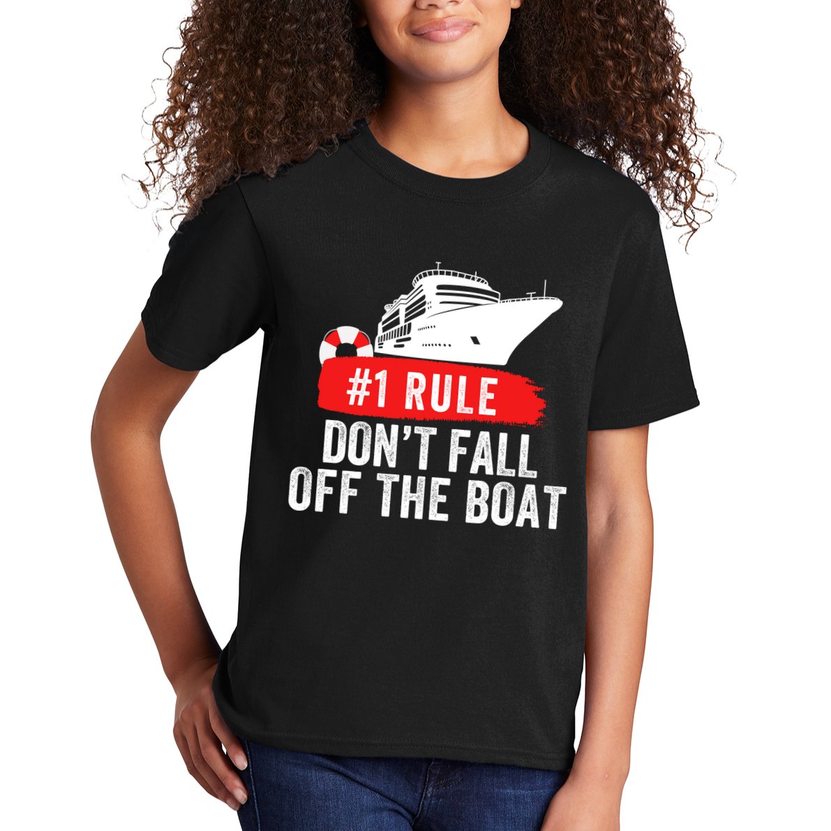 Funny Cruise Ship Rule #1 DonT Fall Off The Boat Funny Cruise Ship Meme Kids T-Shirt