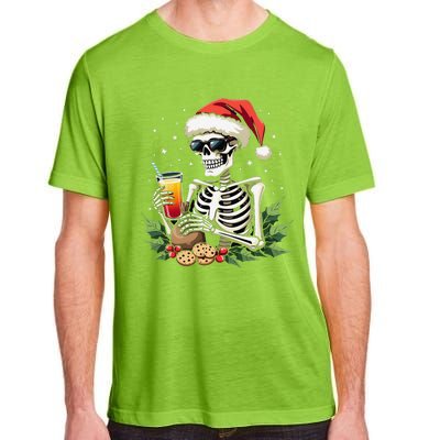 Funny Christmas Skeleton With Santa Hat Cookies & Drink Adult ChromaSoft Performance T-Shirt