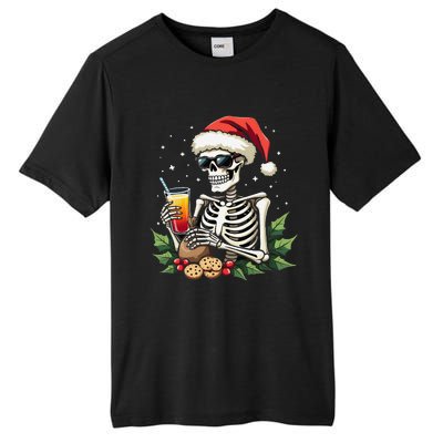 Funny Christmas Skeleton With Santa Hat Cookies & Drink Tall Fusion ChromaSoft Performance T-Shirt