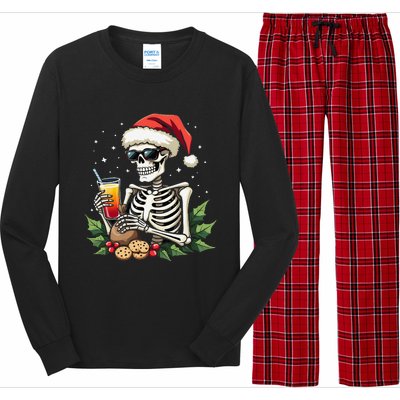 Funny Christmas Skeleton With Santa Hat Cookies & Drink Long Sleeve Pajama Set