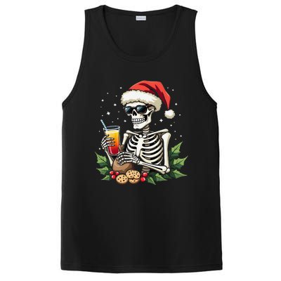 Funny Christmas Skeleton With Santa Hat Cookies & Drink PosiCharge Competitor Tank