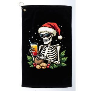 Funny Christmas Skeleton With Santa Hat Cookies & Drink Platinum Collection Golf Towel