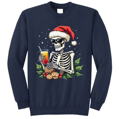 Funny Christmas Skeleton With Santa Hat Cookies & Drink Sweatshirt