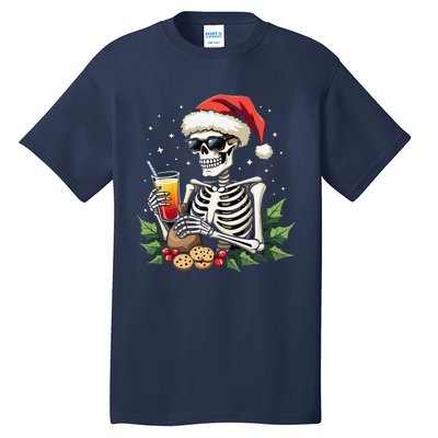 Funny Christmas Skeleton With Santa Hat Cookies & Drink Tall T-Shirt