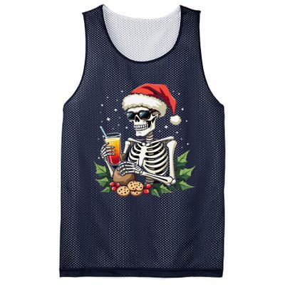 Funny Christmas Skeleton With Santa Hat Cookies & Drink Mesh Reversible Basketball Jersey Tank