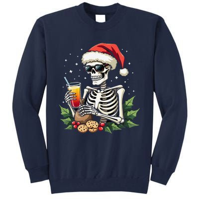 Funny Christmas Skeleton With Santa Hat Cookies & Drink Tall Sweatshirt