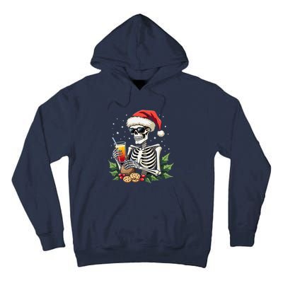 Funny Christmas Skeleton With Santa Hat Cookies & Drink Tall Hoodie