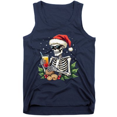 Funny Christmas Skeleton With Santa Hat Cookies & Drink Tank Top