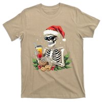 Funny Christmas Skeleton With Santa Hat Cookies & Drink T-Shirt