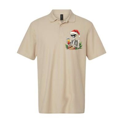 Funny Christmas Skeleton With Santa Hat Cookies & Drink Softstyle Adult Sport Polo