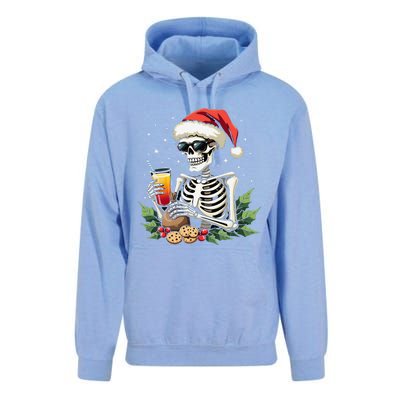 Funny Christmas Skeleton With Santa Hat Cookies & Drink Unisex Surf Hoodie