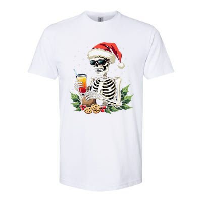 Funny Christmas Skeleton With Santa Hat Cookies & Drink Softstyle CVC T-Shirt