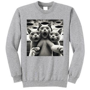 Funny Cat Selfie With Ufos Cat Mom Cat Dad Funny Cat Lover Tall Sweatshirt