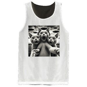 Funny Cat Selfie With Ufos Cat Mom Cat Dad Funny Cat Lover Mesh Reversible Basketball Jersey Tank