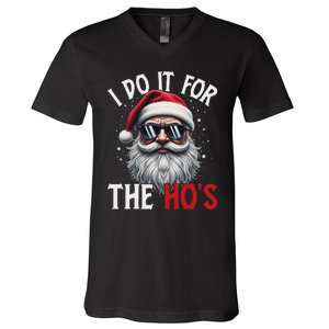 Funny Christmas Santa Claus I Do It For The Hos Cute Xmas Long Sleeve V-Neck T-Shirt