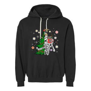 Funny Christmas Sorta Merry Sorta Scary Skeleton Xmas Tree Garment-Dyed Fleece Hoodie