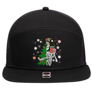 Funny Christmas Sorta Merry Sorta Scary Skeleton Xmas Tree 7 Panel Mesh Trucker Snapback Hat