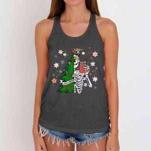 Funny Christmas Sorta Merry Sorta Scary Skeleton Xmas Tree Women's Knotted Racerback Tank