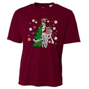 Funny Christmas Sorta Merry Sorta Scary Skeleton Xmas Tree Cooling Performance Crew T-Shirt